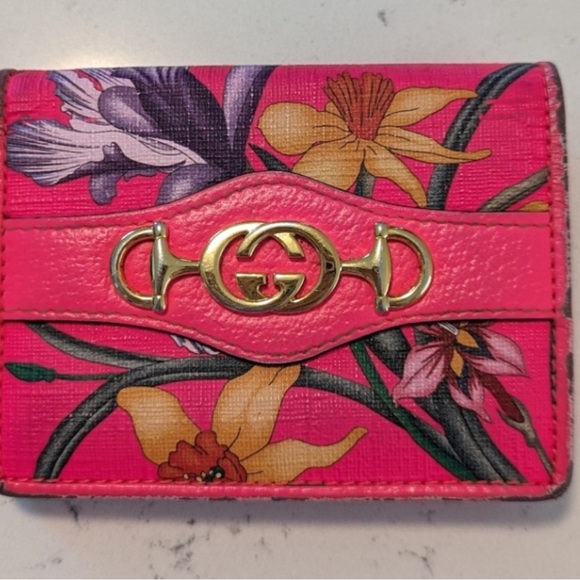 Gucci Handbags - Gucci Pink Floral GG Horsebit Card Case